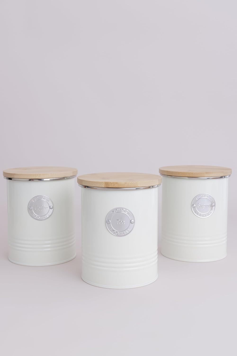 Colección LIVING, azucarero con tapa | pastel crema | caja de almacenamiento 1 L cocina para azúcar | azucarero de acero con tapa | Tarros herméticos de bambú con tapa Naty Shop Cajas de almacenamiento de alimentos