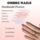 Juego de 240 uñas postizas cortas – Uñas postizas artificiales naturales cortas para pegar – Uñas artificiales degradadas desnudas para extensiones de uñas en caja (degradado desnuda)