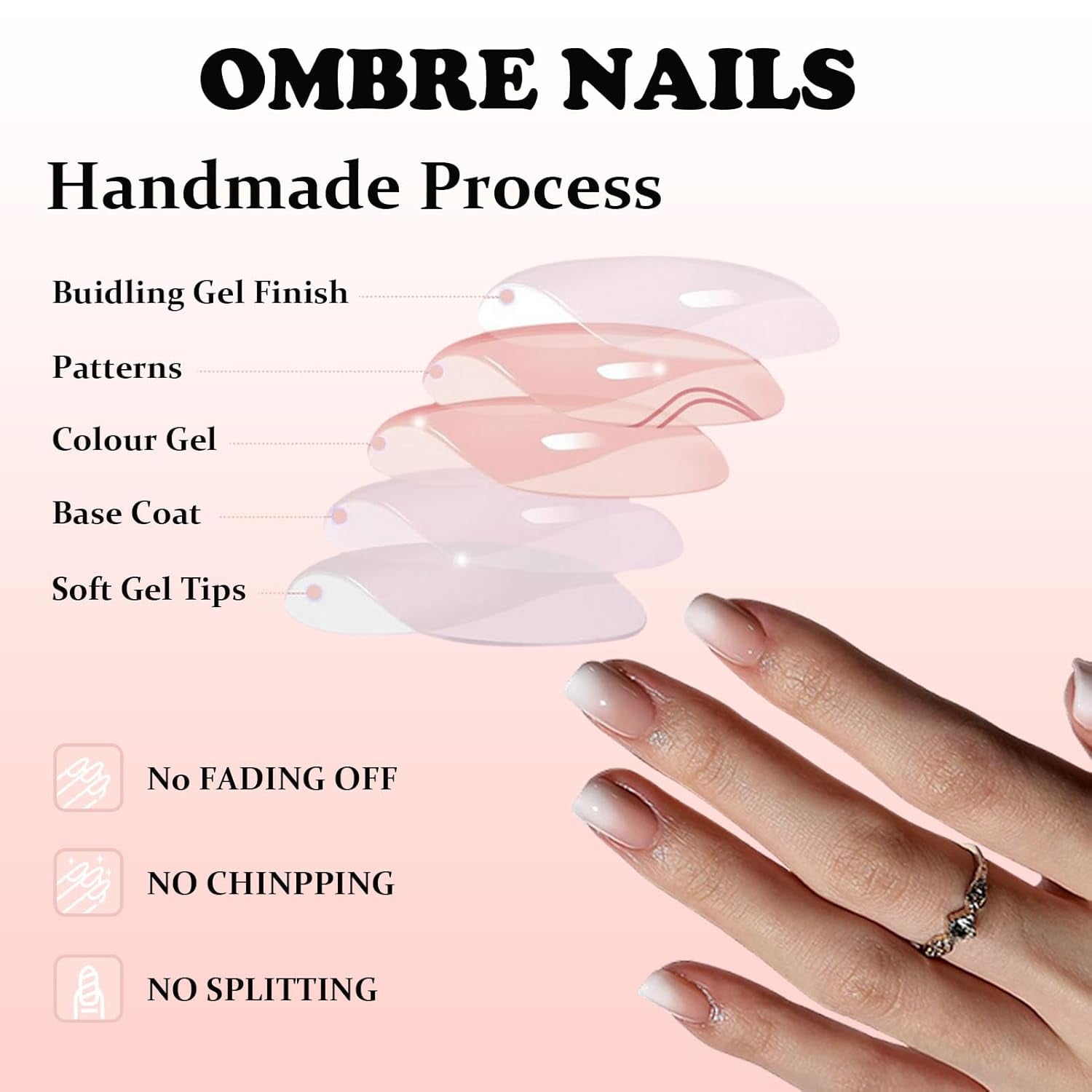 Juego de 240 uñas postizas cortas – Uñas postizas artificiales naturales cortas para pegar – Uñas artificiales degradadas desnudas para extensiones de uñas en caja (degradado desnuda)