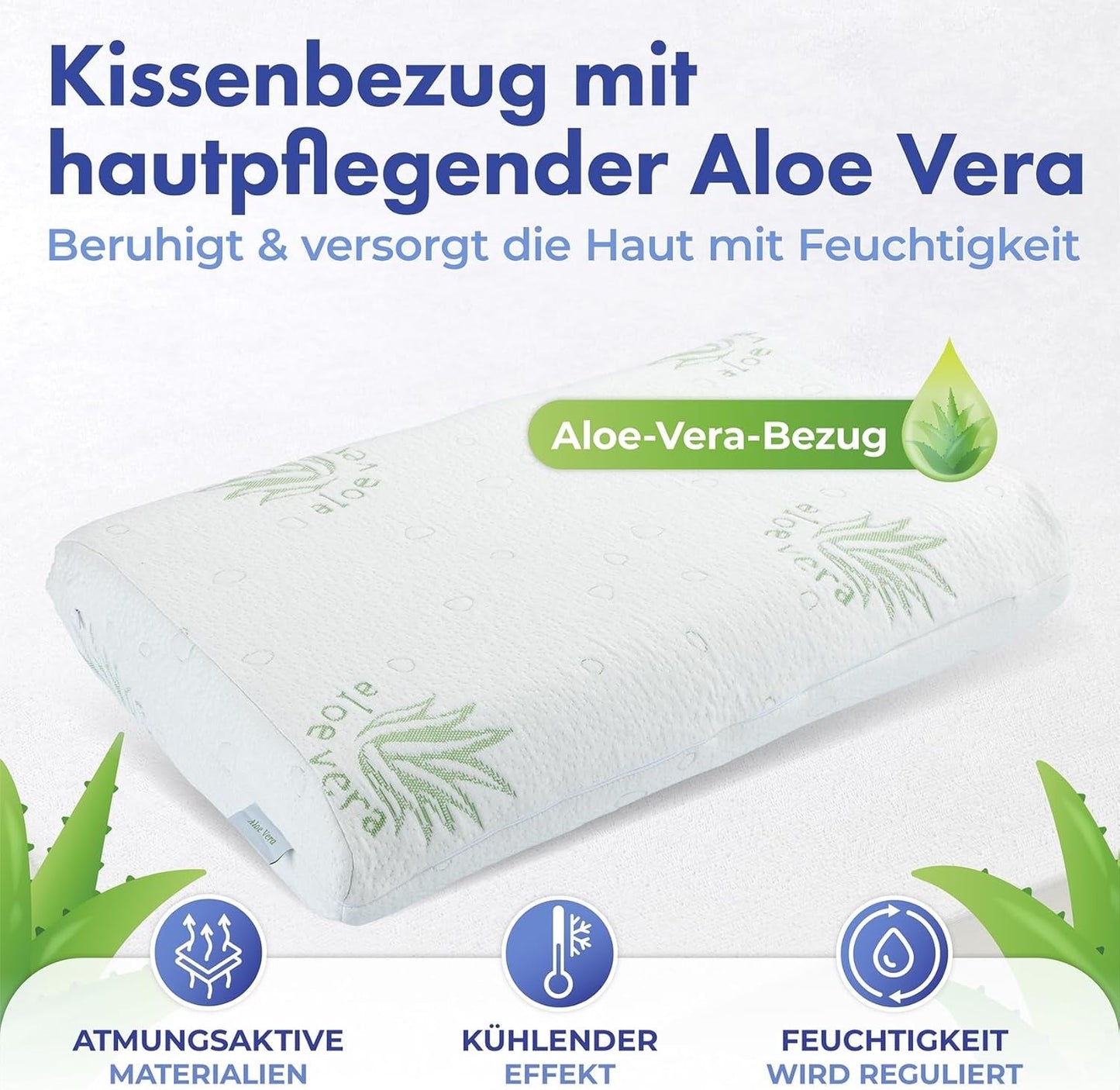 Almohada de soporte para el cuello viscosa Maximex, Almohada de soporte transpirable con relleno de espuma ergonómico, Almohada de soporte para el cuello ajustable en altura y altura para un sueño reparador, Con aloe vera Almohadas estándar Naty Shop