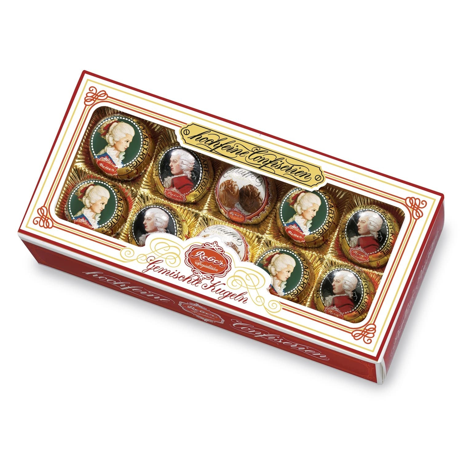 Reber Bolitas Mozart con chocolate negro, pack de 6 con mazapán y turrón, vegano - 1 x 120 g