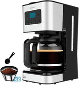 Espresso con filtro Cecotec Coffee 66 Drop and Touch, potencia 950 W, 1,5 L, 12 tazas, pantalla táctil, jarra de cristal, temporizador 24 horas, 6 interruptores, filtro de malla reutilizable