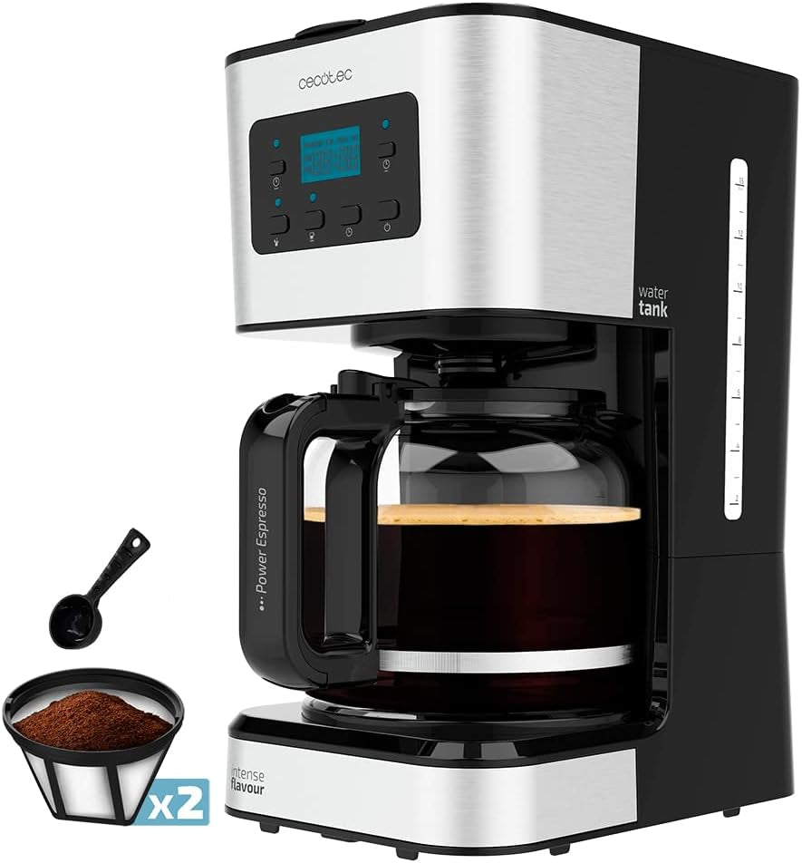 Espresso con filtro Cecotec Coffee 66 Drop and Touch, potencia 950 W, 1,5 L, 12 tazas, pantalla táctil, jarra de cristal, temporizador 24 horas, 6 interruptores, filtro de malla reutilizable