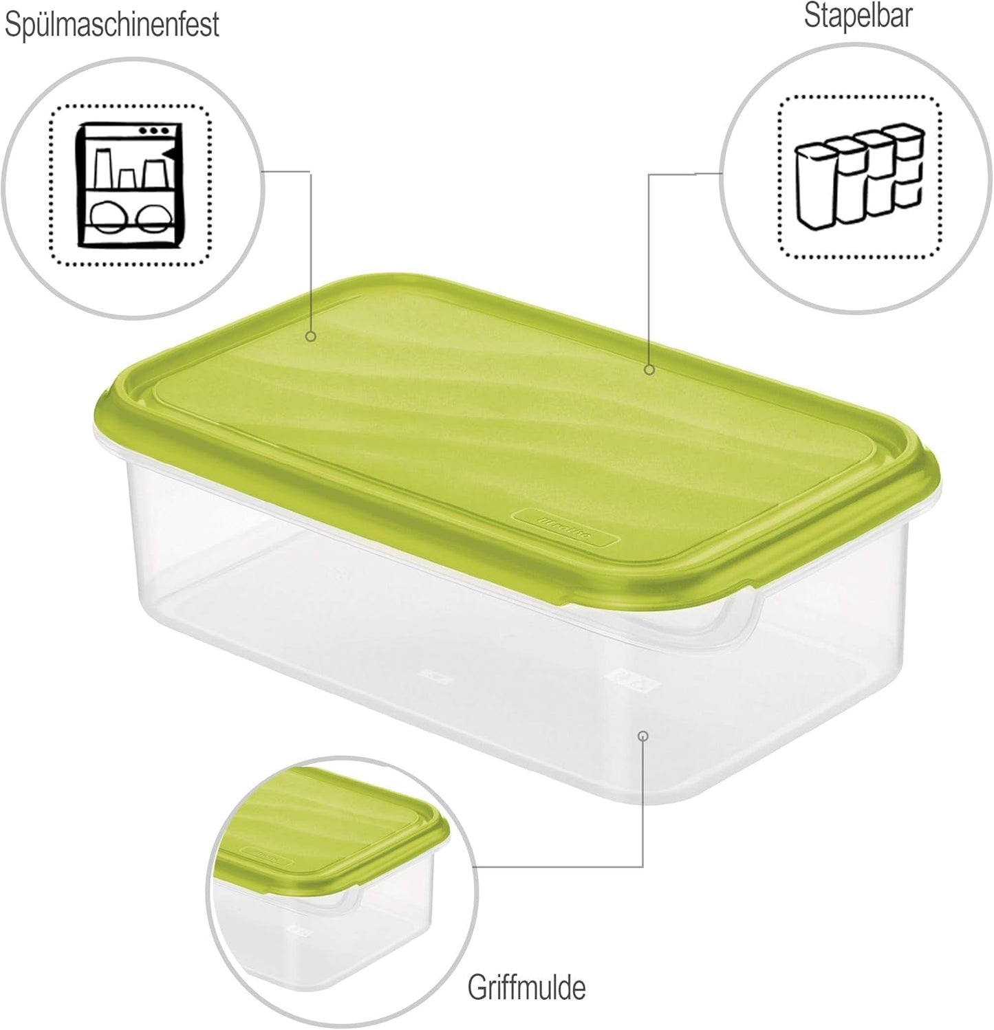 Rotho Rondo Tarro de conservación de alimentos 1,5l con tapa, Plástico libre de BPA (PP), transparente/verde, 1,5l (24,0 x 16,0 x 7,5 cm) Cajas de conservación de alimentos Naty Shop
