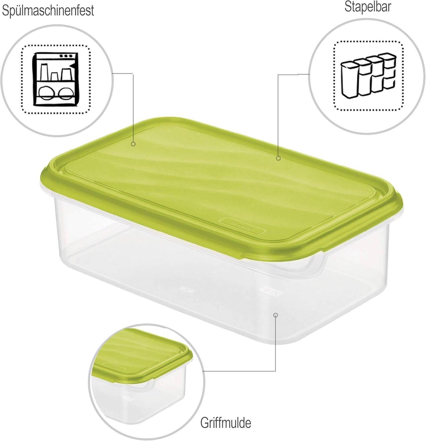 Rotho Rondo Tarro de conservación de alimentos 1,5l con tapa, Plástico libre de BPA (PP), transparente/verde, 1,5l (24,0 x 16,0 x 7,5 cm) Cajas de conservación de alimentos Naty Shop