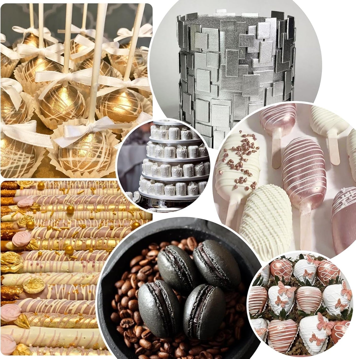 Purpurina líquida comestible – 6 colores metálicos, purpurina líquida comestible en polvo para decoración de pasteles, hornear, macarrones – colorante alimentario metálico, colores brillantes para galletas, fondant, pasteles, magdalenas