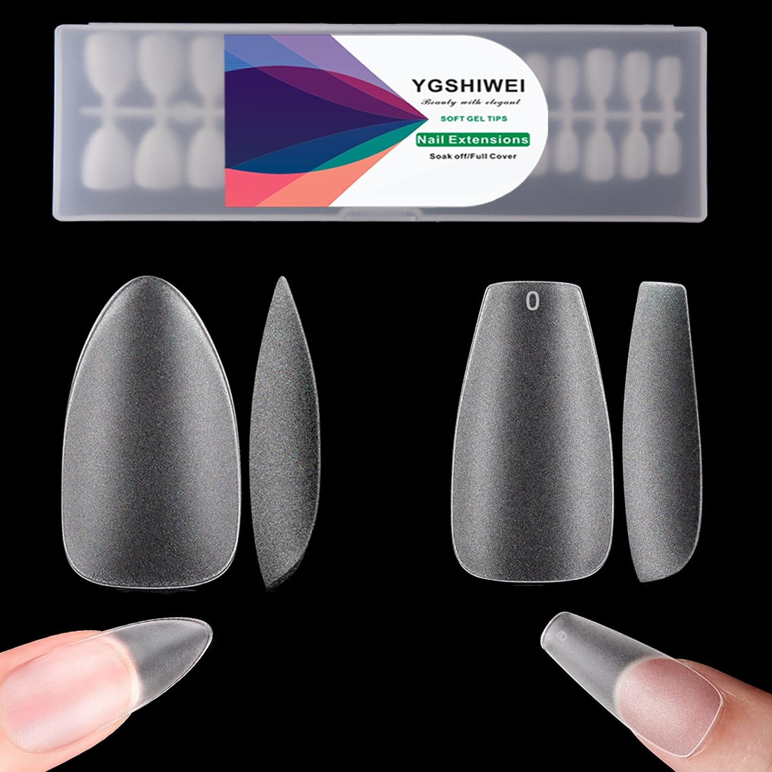 Uñas postizas de cubierta completa, paquete de 504, 12 tamaños de uñas postizas con pegamento para uñas, uñas artificiales acrílicas con caja de almacenamiento para salones de uñas y arte de uñas en casa DIY (cuadrado)