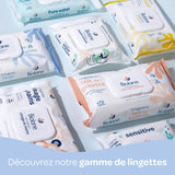 BIOLANE - Toallitas húmedas para bebés con agua - 225 toallitas - 3 x 75 piezas - Limpieza suave y eficaz - Desde el nacimiento - Calidad francesa