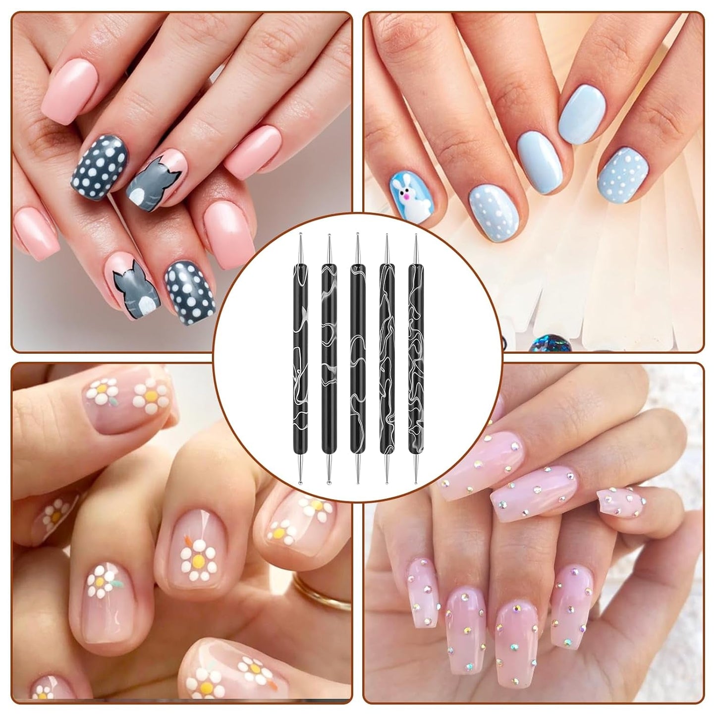 5 piezas Nail Design Dotting Tools Nagelkunst Werkzeug Nagelpunkt Pinsel Punktierung Stift Marbleizing Werkzeug Für Nagelack Maniküre, Schwarz