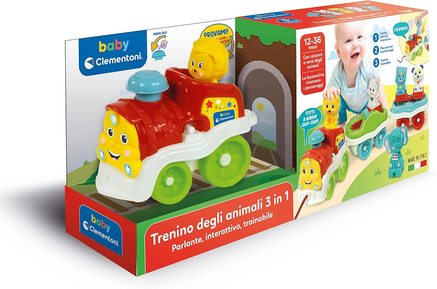 Clementoni Animali-3 Tren eléctrico de juguete interactivo expandible parlante para bebé de 1 año (versión italiana) Made in Italy Multicolor 17740 Jucarii Bebe Naty Shop