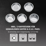 CASO EspressoGourmet Crema - Cafetera espresso portafiltro con espumador de leche, espresso, capuchino, portafiltro de acero inoxidable, bomba ULKA 20 bar, cafetera, café molido, cápsulas ESE