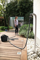 GF SRL, Aquapop Grey Edición Limitada con manguera textil autoextensible de 25 m Made in Italy, bolsa de plástico blando, boquillas y racores Lancia 8 para riego de jardín, gris oscuro