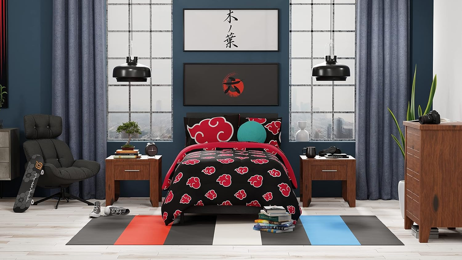 Franco Naruto Anime Akatsuki Patrón Ropa de Cama de Microfibra Suave Edredón Queen, (Producto Oficial de Naruto) Edredones y Edredones Naty Shop