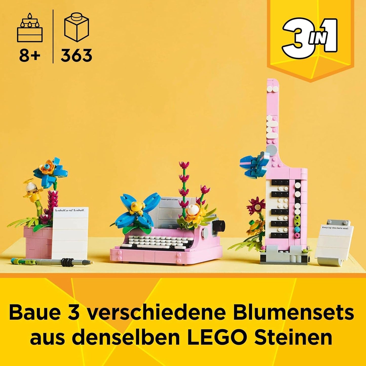 LEGO Creator Máquina de escribir 3 en 1 con flores - juguete convertible en modelo Keytar o en maceta con libreta y bolígrafo - set de construcción - regalo para niñas y niños a partir de 8 años 31169 Juegos de construcción Besuche den LEGO-Store