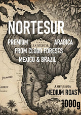 Café Norte Sur, café fuerte para la molienda diaria. 100% Arábica de México y Brasil.