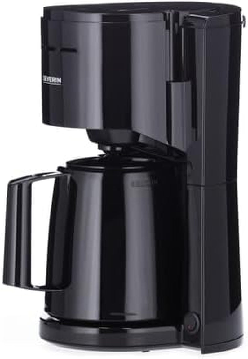 SEVERIN Cafetera de filtro con jarra térmica, cafetera de hasta 8 tazas, atractiva cafetera de filtro con jarra aislada, negra, 1 litro, KA 9306