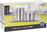 Juego de 4 recipientes para leche y azúcar, modelo Wave, 400-1655, fabricados en acero inoxidable 18/10 cepillado. El set consta de una bandeja de cada uno.