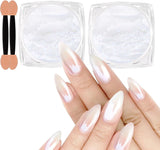 White Pearl Chrom Nagel Pulver, Irisierendes Aurora Pulver Metallic Spiegel Effekt Glitter Pulver Pearlescent Eis Transparent Meerjungfrau Pigment Perle Glitter Staub para decoración de uñas