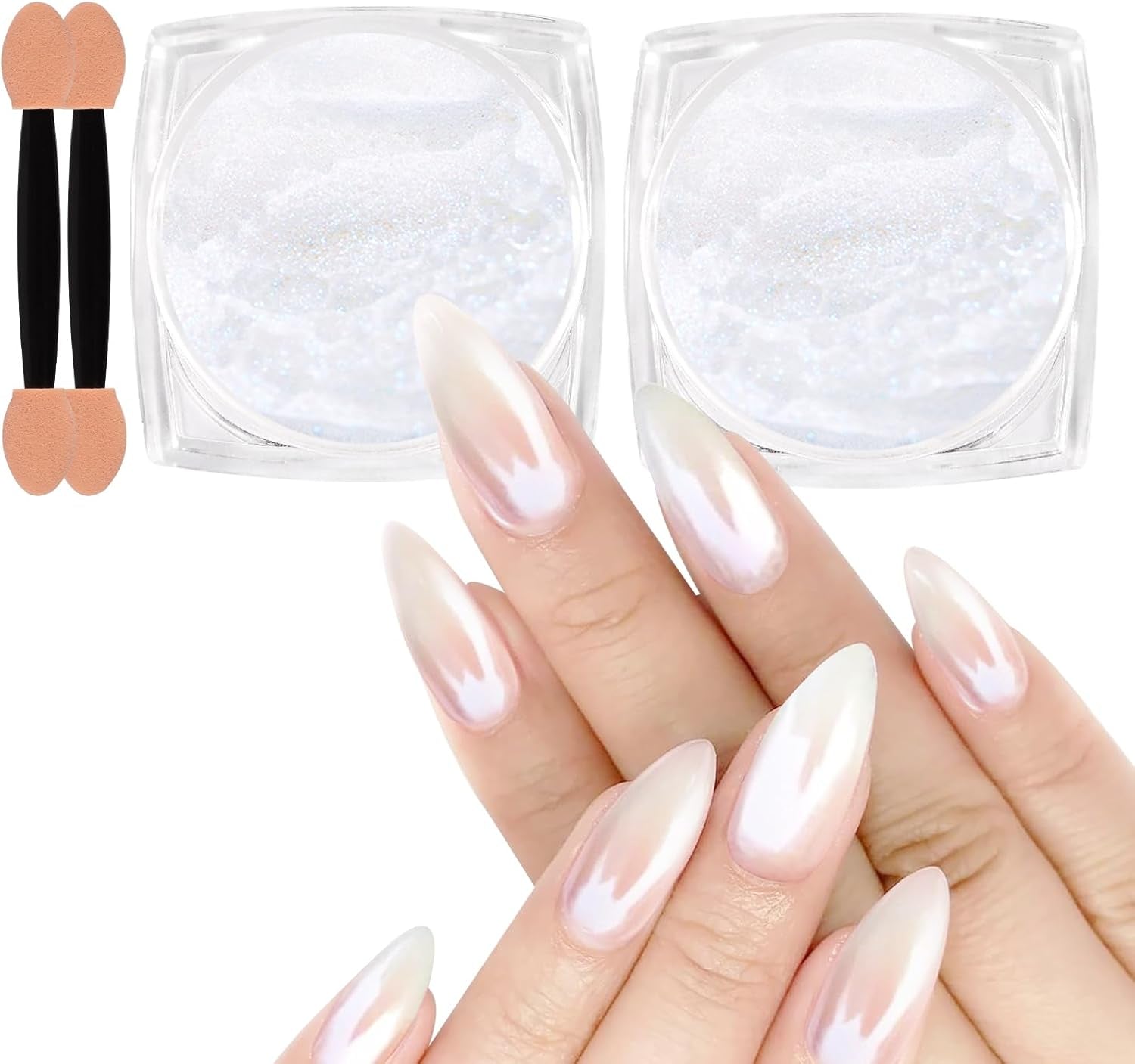 White Pearl Chrom Nagel Pulver, Irisierendes Aurora Pulver Metallic Spiegel Effekt Glitter Pulver Pearlescent Eis Transparent Meerjungfrau Pigment Perle Glitter Staub para decoración de uñas