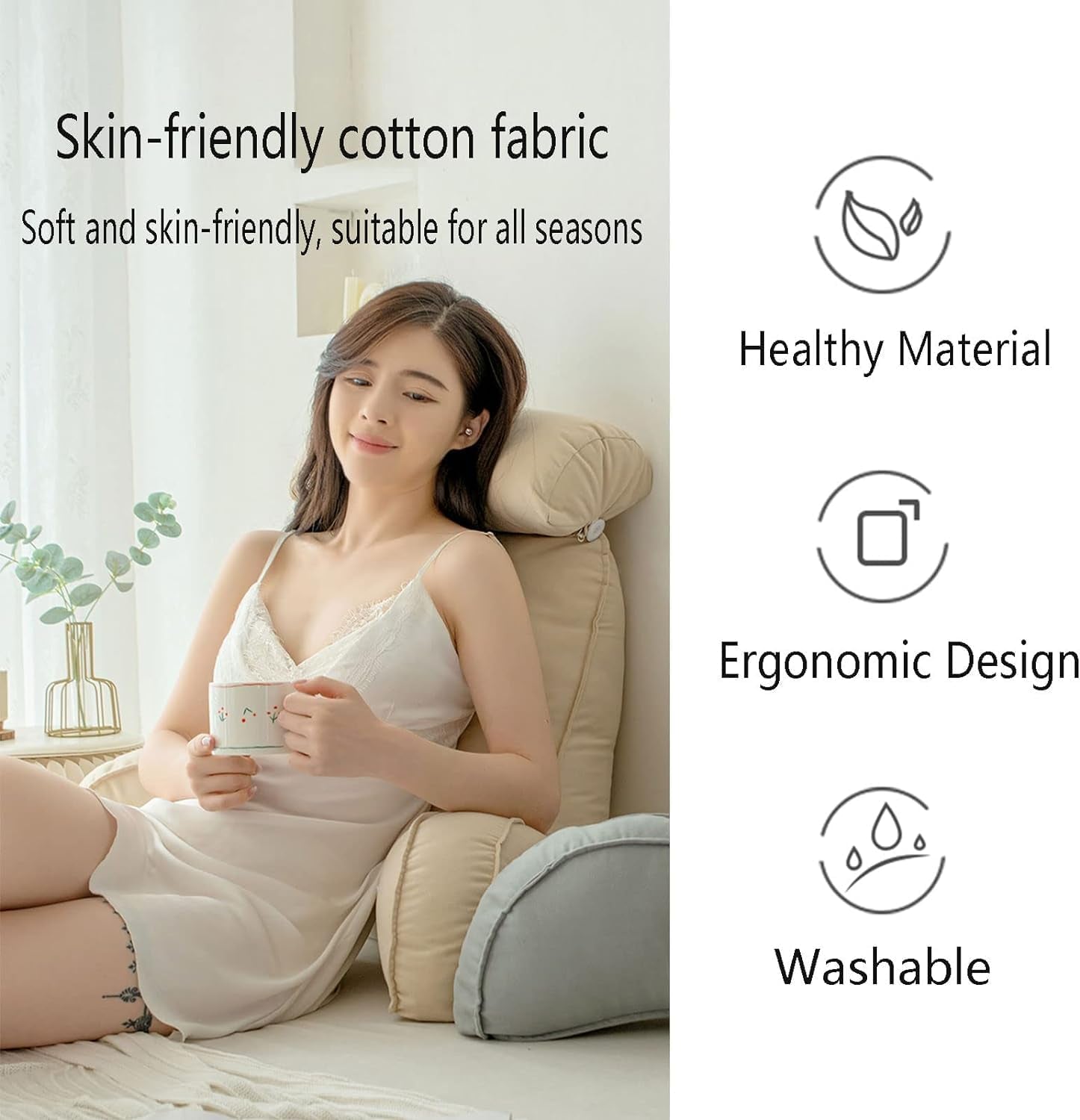 Almohada de lectura con reposabrazos, cojín para respaldo de sofá, cojín para libros para cama, con rollo para el cuello desmontable, cojín de apoyo para silla para relajarse, jugar, leer, mirar televisión