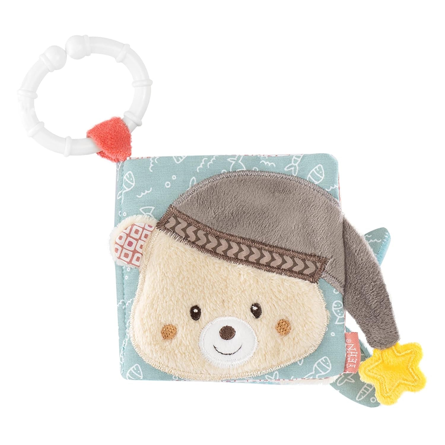 Fehn Libro ilustrado blandito Bruno - libro blandito para bebés de tela con motivos de animales - libro de juguetes de tela para colgar en cochecitos y sillas de coche - libro con petardos para bebés y niños a partir de 0 meses Baby Toys Naty Shop Bruno