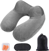 Aiqinu Almohada inflable para el cuello, almohada de viaje, almohada inflable compacta de cuello rápido con funda de almohada lavable para viajes en coche, avión, tren, oficina, almohadas de viaje familiares Naty Shop Gris