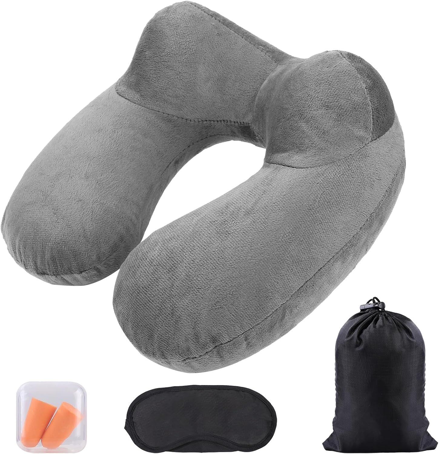 Aiqinu Almohada inflable para el cuello, almohada de viaje, almohada inflable compacta de cuello rápido con funda de almohada lavable para viajes en coche, avión, tren, oficina, almohadas de viaje familiares Naty Shop Gris