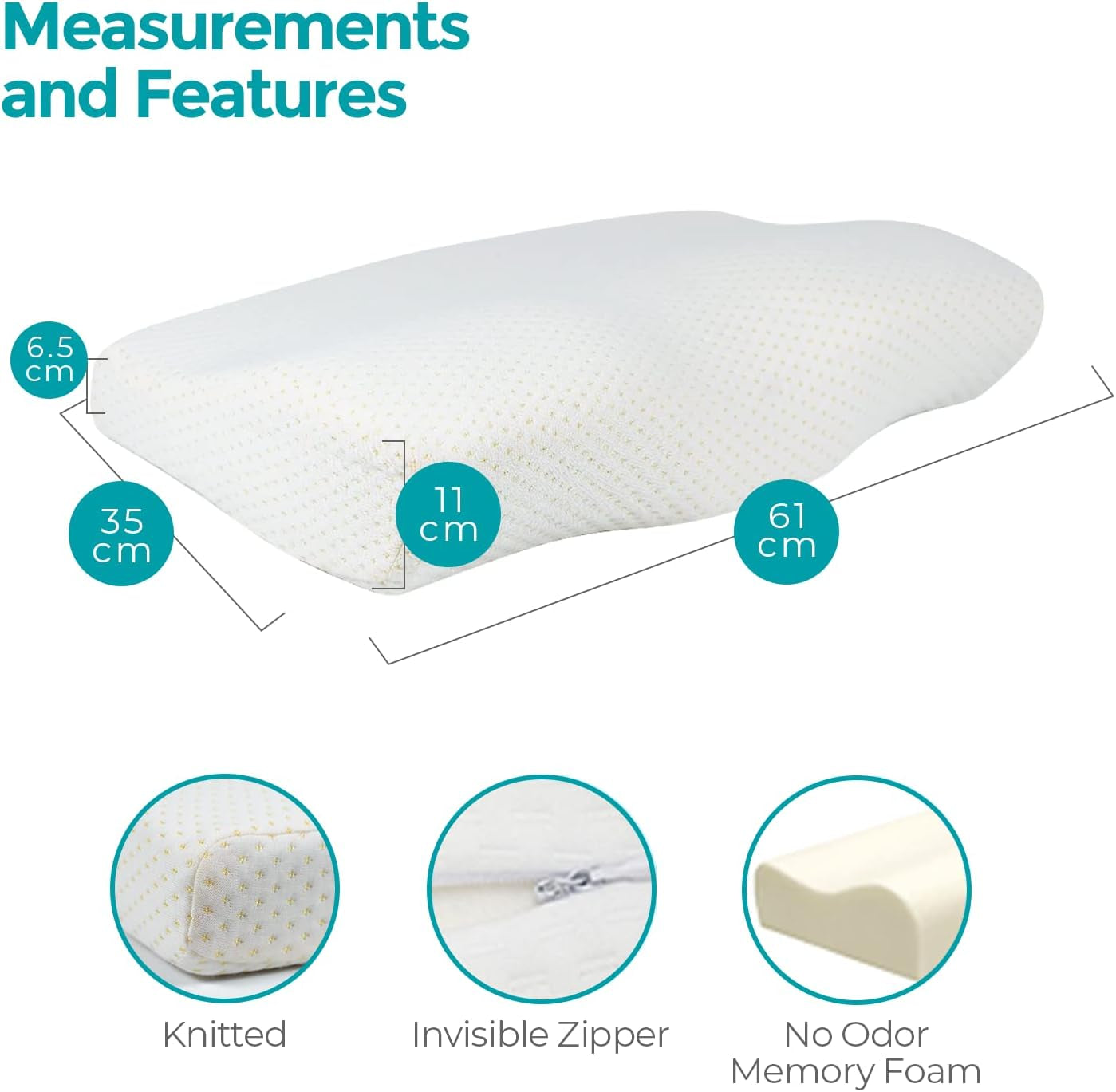 Edihome Almohada cervical Almohada para aliviar el dolor de cuello 50 x 30 x 10 cm Almohada cervical de espuma viscoelástica Almohada ortopédica Funda de algodón doble ergonómica Hipoalergénica