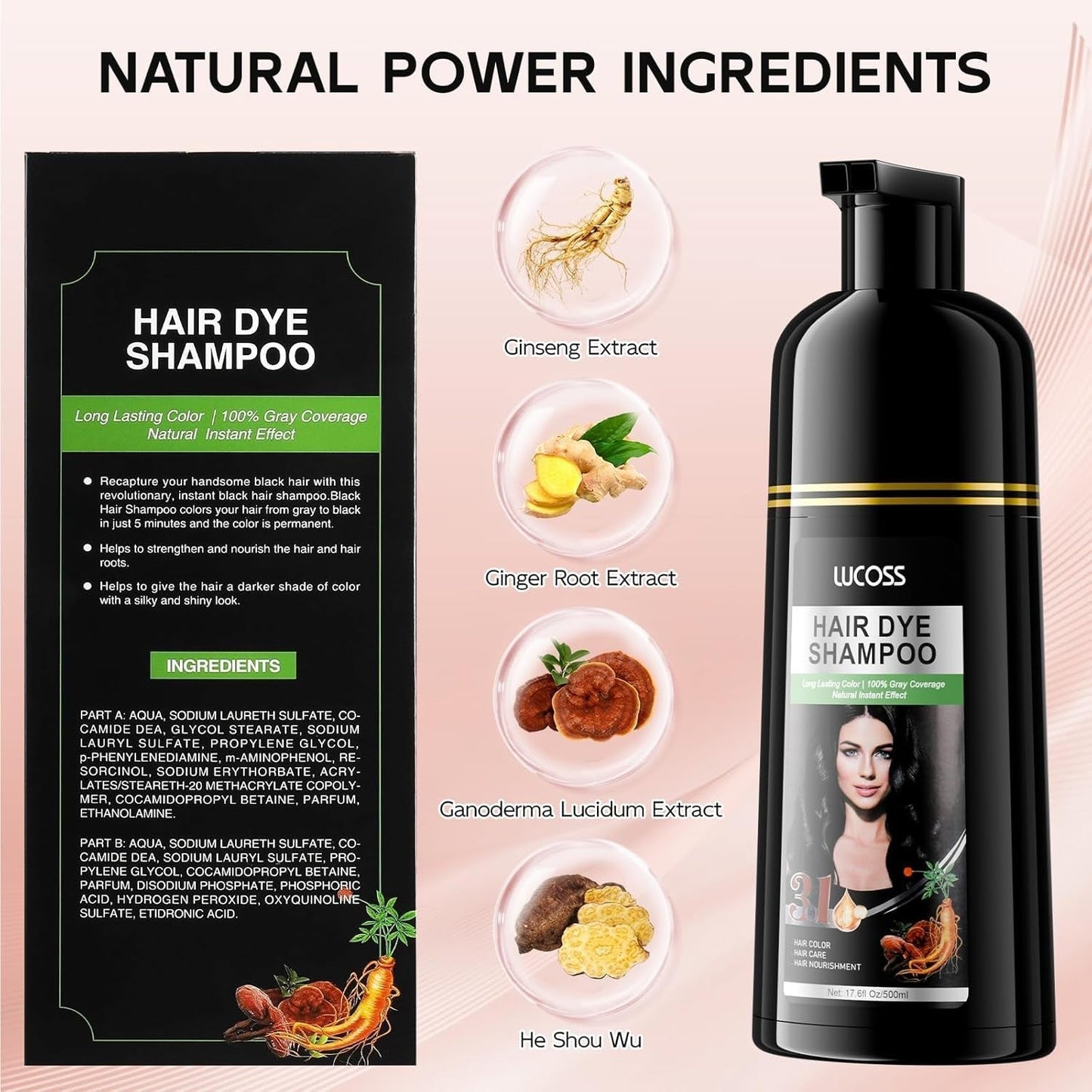 Champú Instantáneo para Cabello Negro, Champú para Tinte Natural, Cobertura 100% de Grises - Fácil y Rápido, Color Semi Permanente para Cabello Negro, Champú para Tinte para Cabello para Hombres y Mujeres Tinte para el Cabello Naty Shop