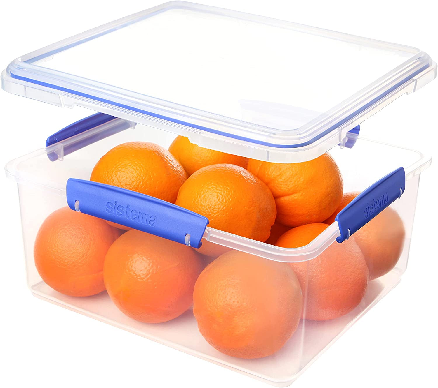 KLIP IT System Tarro de almacenamiento de alimentos, 5 litros, apilable, a prueba de fugas, con tapa, apto para frigorífico/congelador, sin BPA, plástico, clips azules, 1 pieza (paquete de 2) Cajas de almacenamiento de alimentos Naty Shop