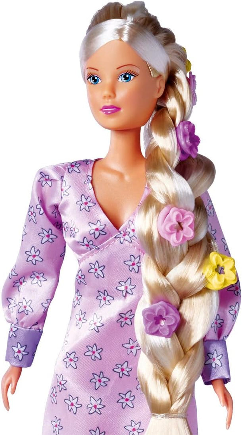 Simba 105733640 - Steffi Love Flower Hair, muñeca con pelo extra largo, incluye 6 clips, accesorio para trenza y peine, 29 cm, a partir de 3 años