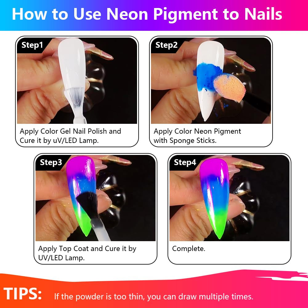 Pulverizador de pigmento de fósforo de neón para tapas de uñas - 12 colores Pulverizador de uñas con purpurina de neón Manicura Halloween Maquillaje de neón Decoración Nail Art Staub Pigment