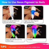 Pulverizador de pigmento de fósforo de neón para tapas de uñas - 12 colores Pulverizador de uñas con purpurina de neón Manicura Halloween Maquillaje de neón Decoración Nail Art Staub Pigment