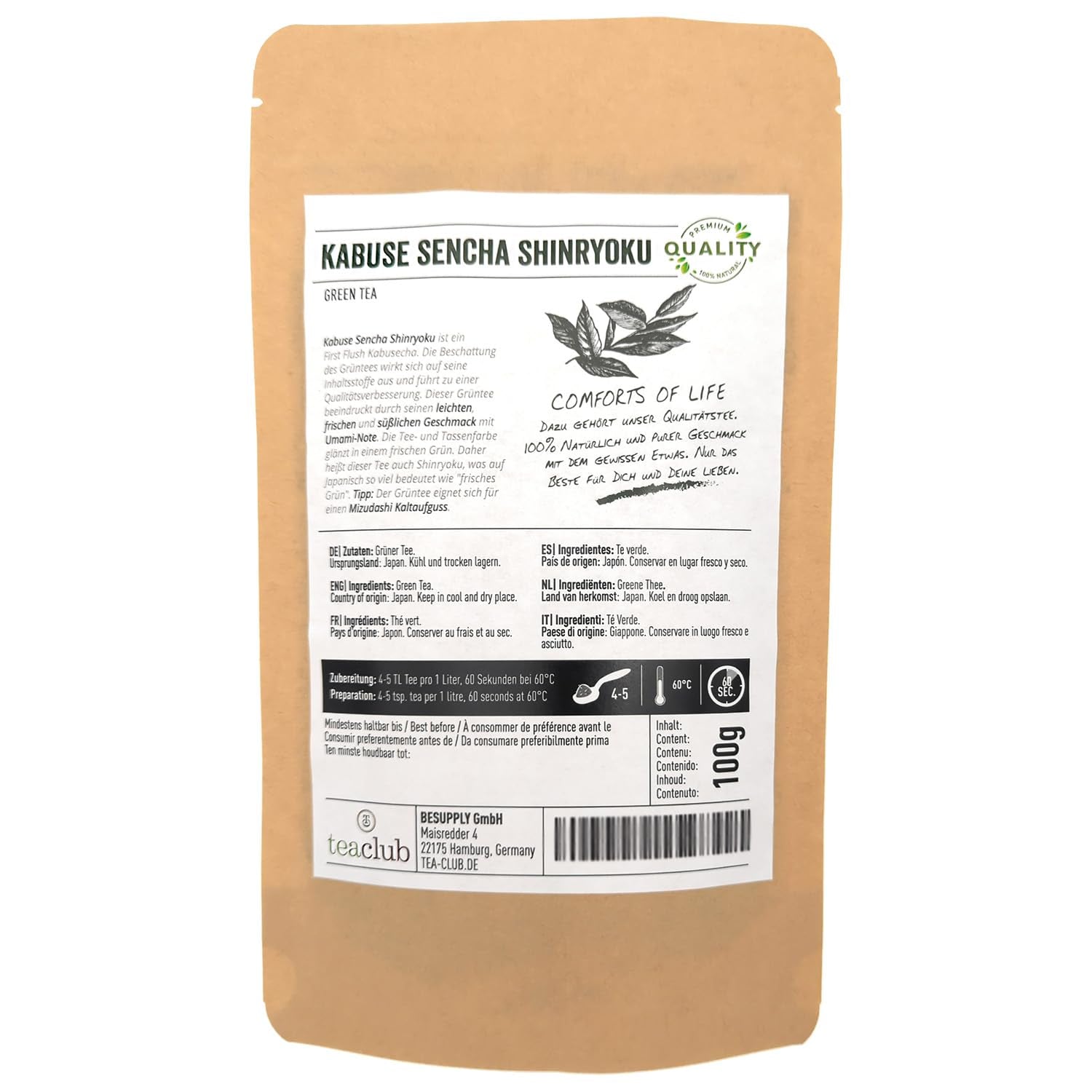 Sencha First Flush Kabusecha té verde suelto 100g, té verde japonés Kabuse Sencha Shinryoku, té verde japonés Teaclub