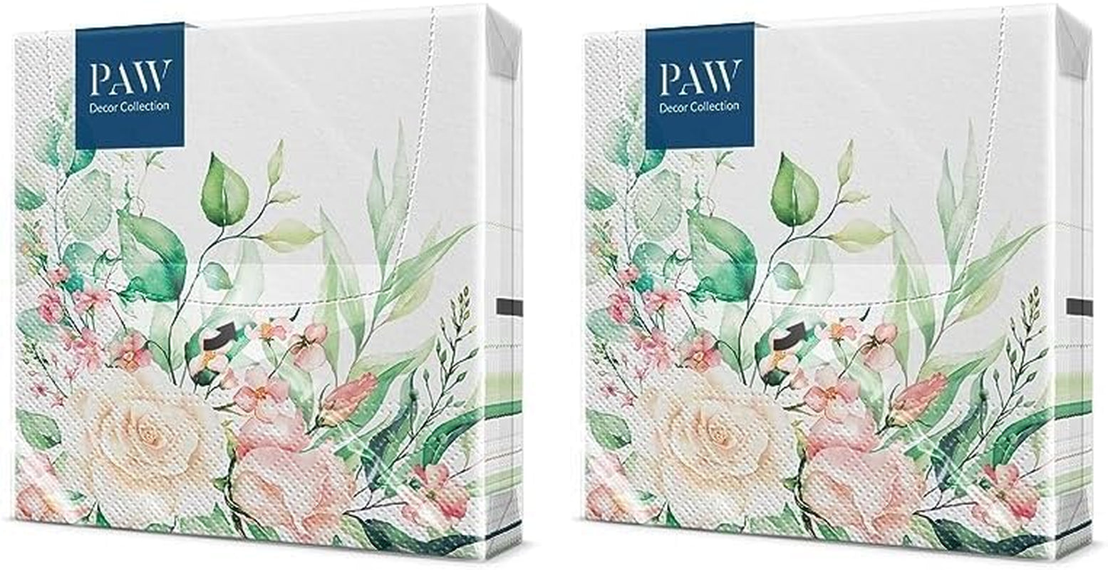 PAW - Servilletas de 3 capas (33 x 33 cm) I 20 piezas I Perfectas para cumpleaños, fiestas, bodas, comuniones y días festivos I Servilletas de papel de colores - Flores, rosas I Color: Momentos florales (Pack de 2)