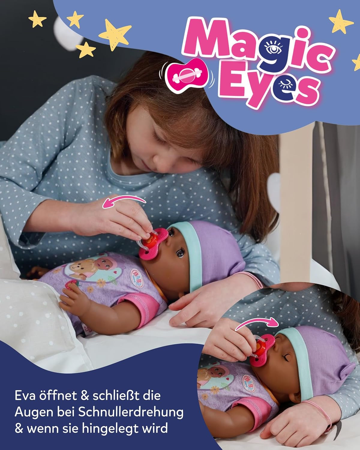BABY Born Eva - muñeca bebé 43 cm - 10 funciones incluidos accesorios y colchón - Funciona completamente sin pilas - Apto para niños a partir de 3 años