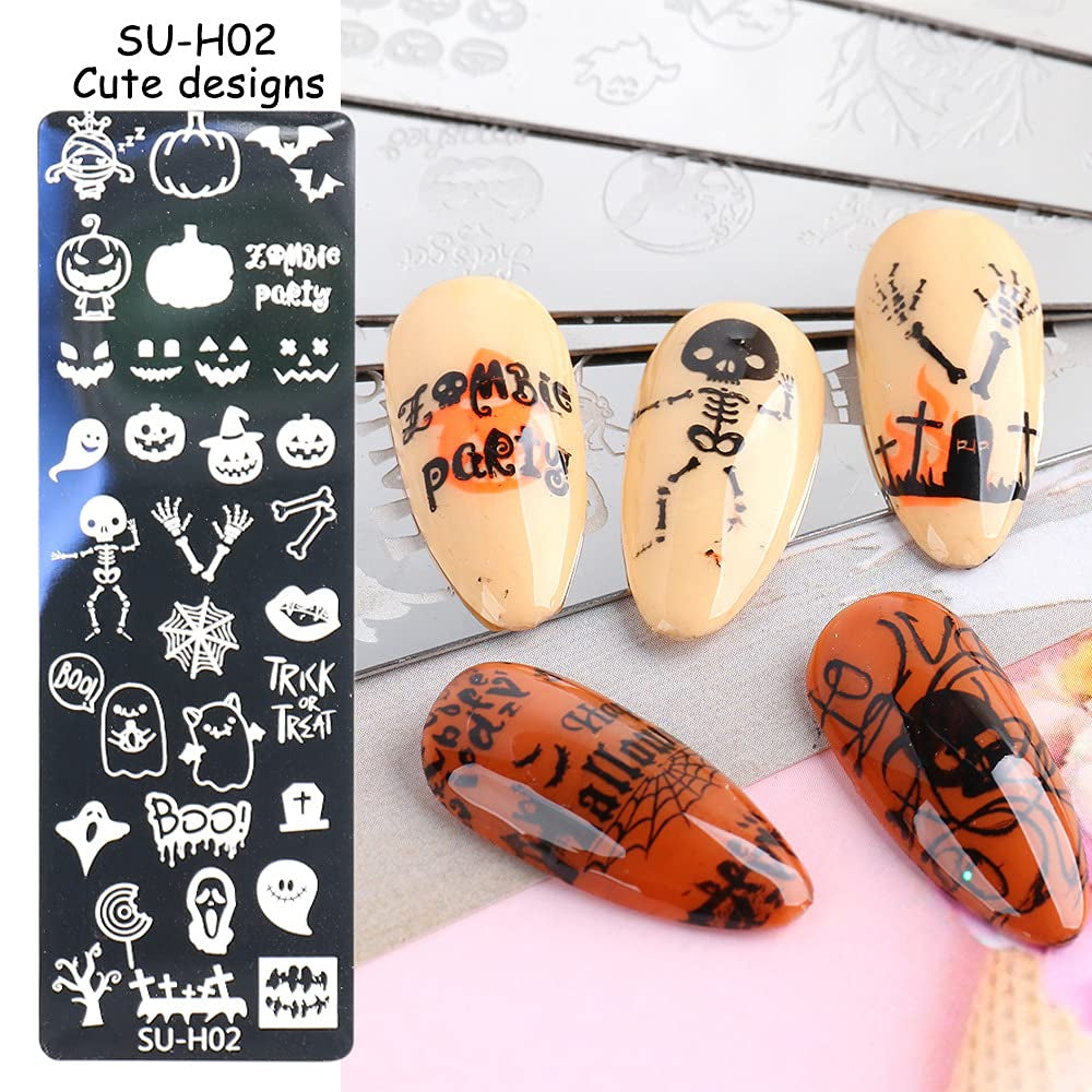 JMEOWIO Plantillas para estampación de uñas Halloween 6 Piezas Plantillas de Plantillas para decoración de uñas Diseño de uñas Zubehör Böse Gruselige Kürbis-Geisterhexe