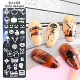 JMEOWIO Plantillas para estampación de uñas Halloween 6 Piezas Plantillas de Plantillas para decoración de uñas Diseño de uñas Zubehör Böse Gruselige Kürbis-Geisterhexe