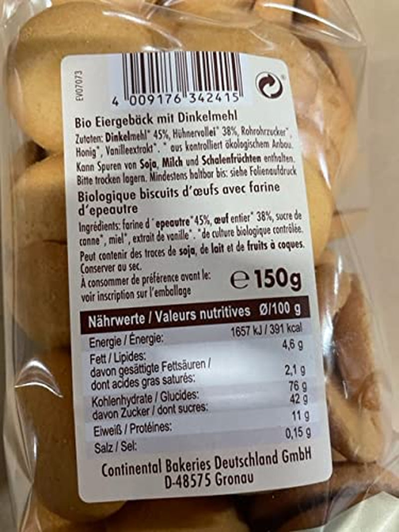 Galletas de huevo de espelta ecológicas, 38% galletas de huevo ecológicas, 150g