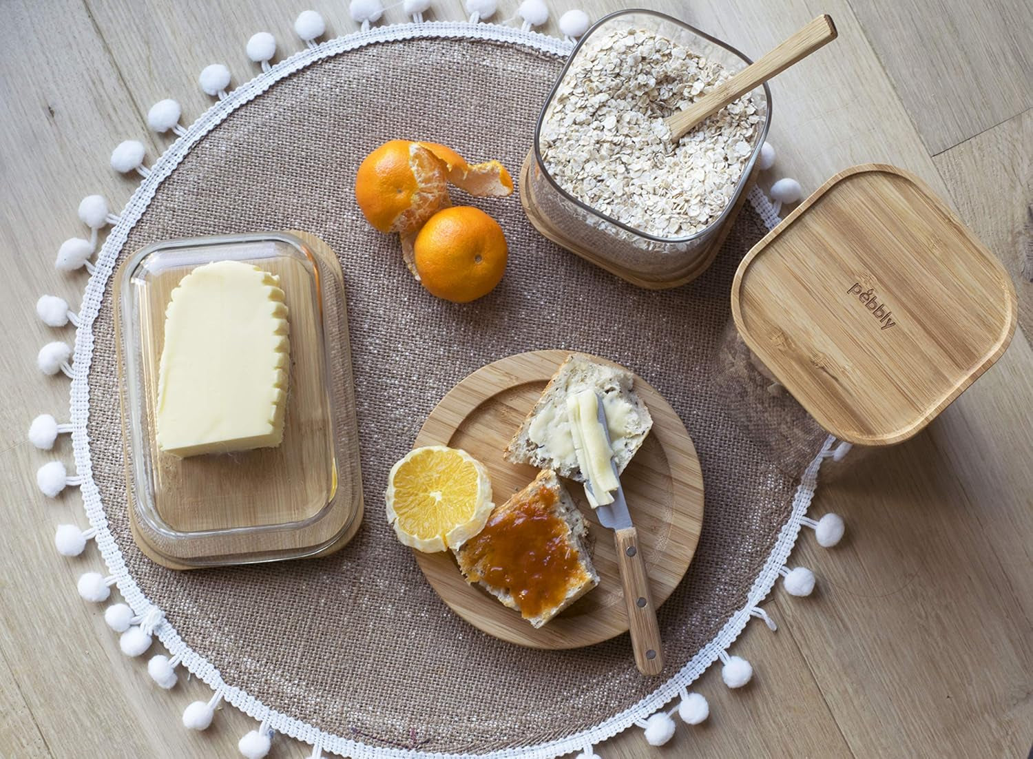 Set de 3 Recipientes de Vidrio Cuadrados con Tapa de Bambú - 800ml, Vidrio Borosilicato, Bambú, Silicona, Natural, 11 x 11 x 11 cm Cajas para Conservar Alimentos Naty Shop