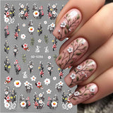 Calcomanías De Uñas De Flor De Ciruelo, Calcomanías De Uñas De Flor Rosa Blanca, Calcomanías De Uñas De Flor En Relieve, Calcomanías De Uñas De Flor De Primavera Verano, Diseños De Uñas, Accesorios De Uñas, Arte De Uñas