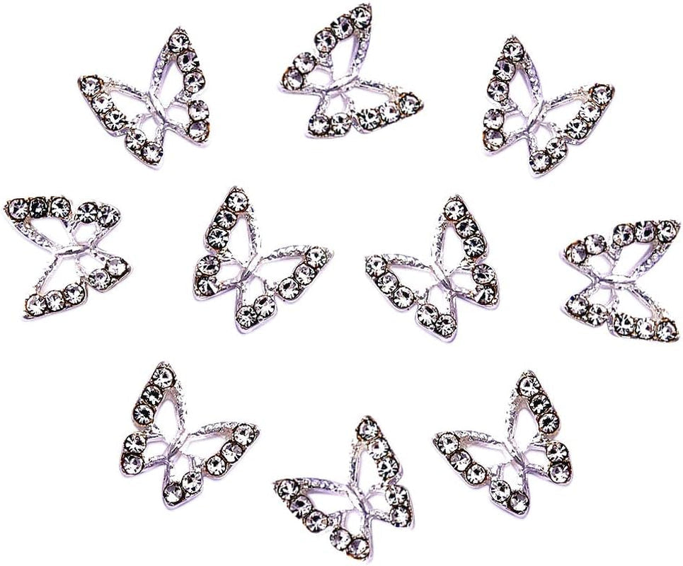 10 piezas de dijes de uñas de mariposa de aleación, piedras colgantes de Metal para decoración de uñas, piedras para diamantes, gemas, joyería de uñas, decoraciones artísticas, fabricación de joyas