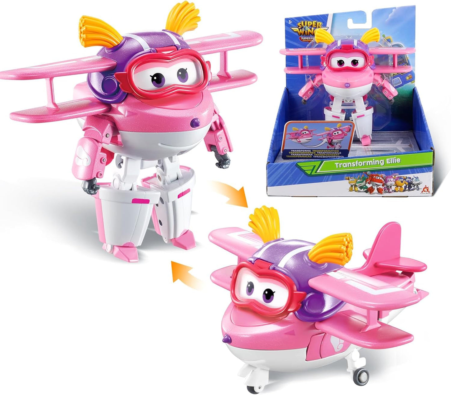 Super Wings Personajes transformadores de 5" Paquete de 2 Jett transformador supercargado + Tino Juguete transformador para niños y niñas a partir de 3 años Figuras de acción rojas Naty Shop Ellie