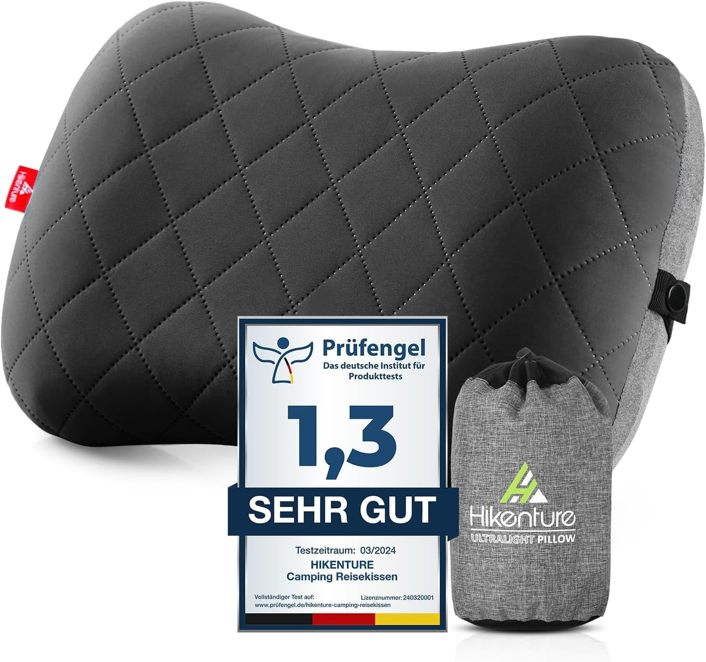 HIKENTURE Almohada Hinchable para Camping/Viaje con Funda de Almohada Extraíble, Almohada Ergonómica, Cómoda Almohada para el Cuello para Viajes/Al Aire Libre, Almohada Inflable para el Cuello de Viaje (Verde)... Almohadas Ortopédicas Cervicales Naty Shop Negro