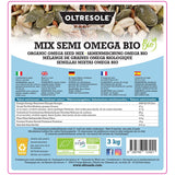 Organic Omega Seed Mix 3 kg (mezcla de semillas de calabaza, girasol y lino), una mezcla de 3 semillas oleaginosas enteras crudas, rica en proteínas, fibra y ácidos grasos omega-3