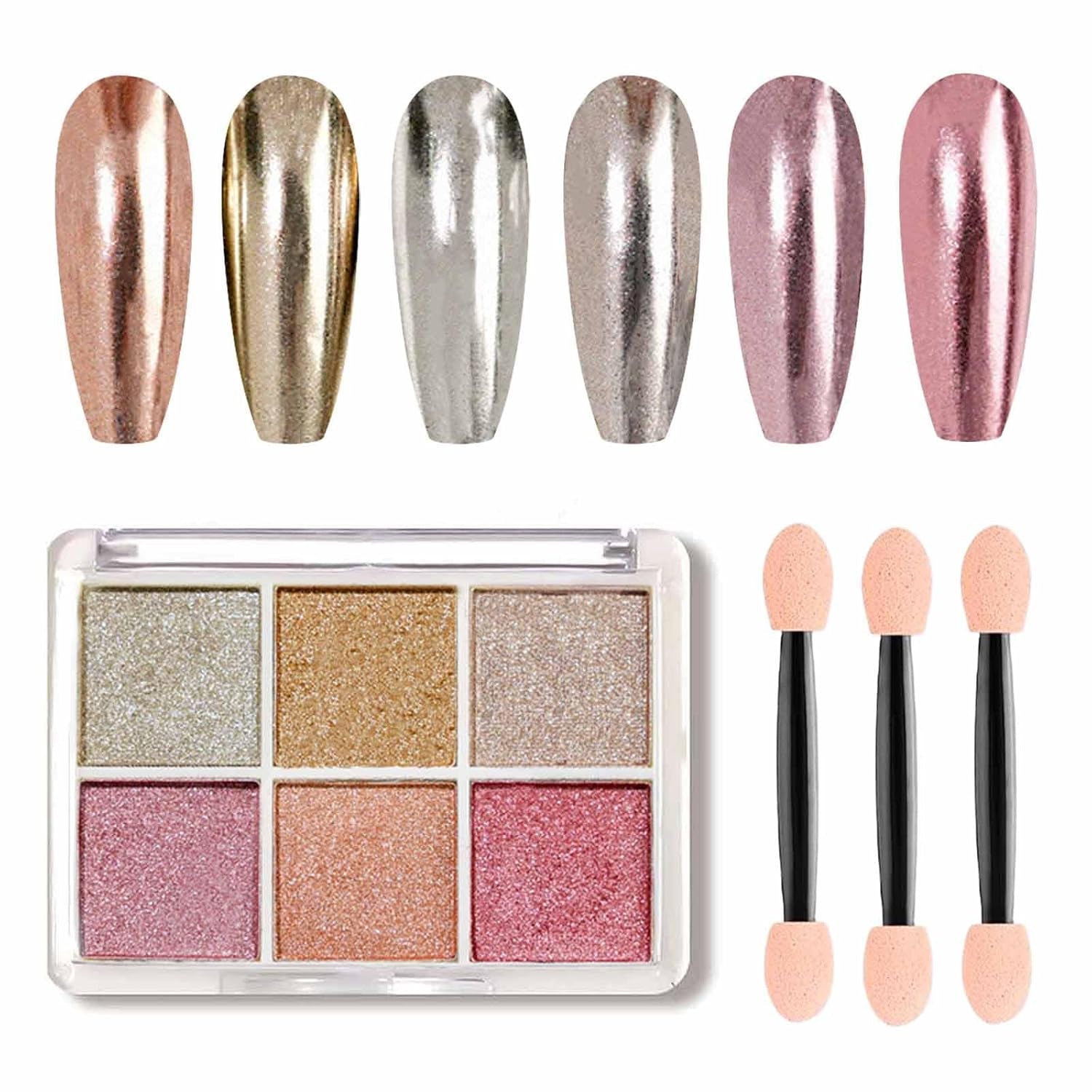 GZMAYUEN Chrom Pulver para uñas 6 colores espejo cromo uñas polvo pigmento polvo uñas arte