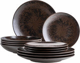 MÄSER Juego de mesa para 4 personas, color bronce metálico, 12 piezas, con esmalte elegante y brillante, juego de platos llanos, plato llano y plato de postre en cerámica de alta calidad, gres, marrón