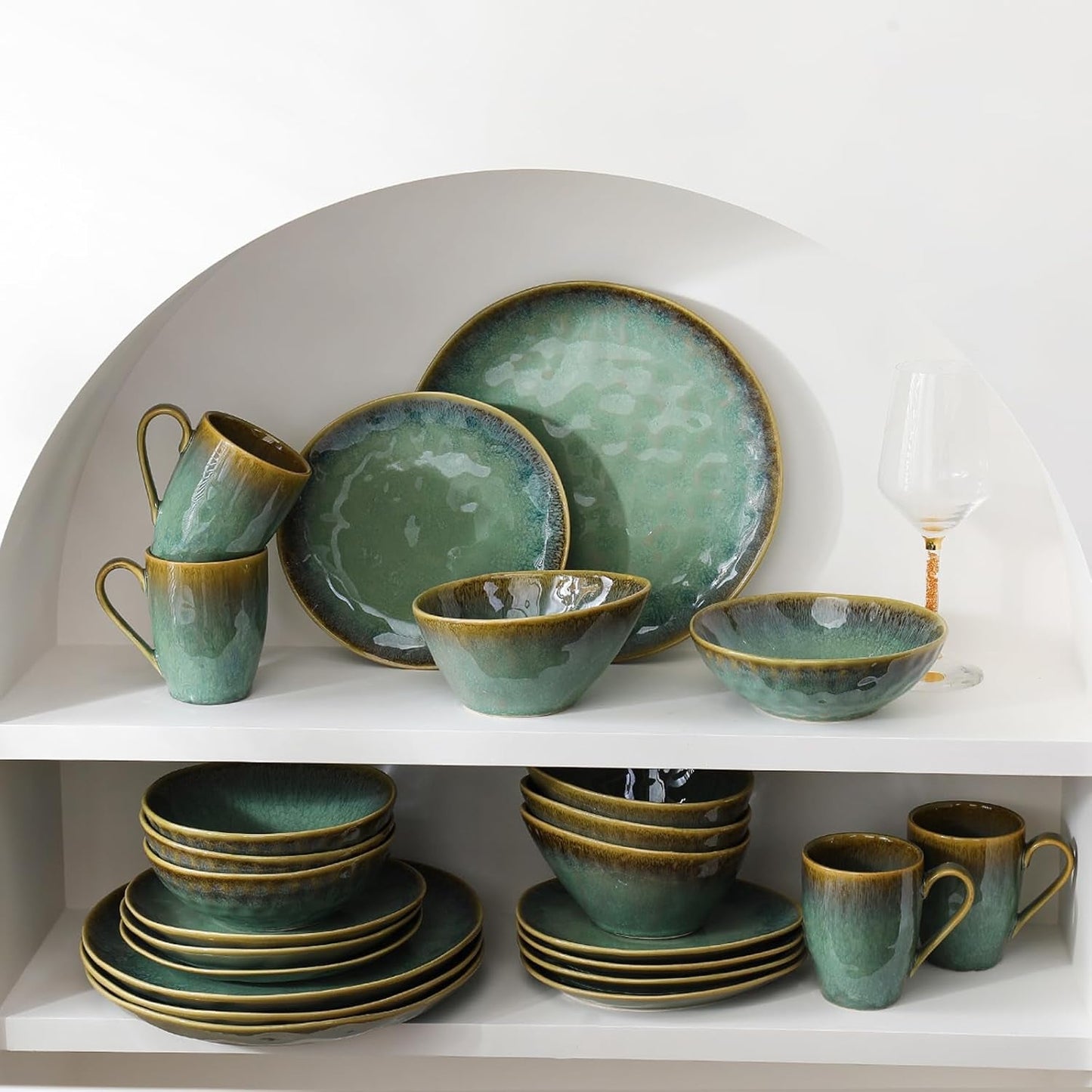 Henten Home Platos especiales de gres, cuencos para aperitivos y salsas - 20x17 cm para 4 personas, platos de desayuno de porcelana - diseño moderno en verde