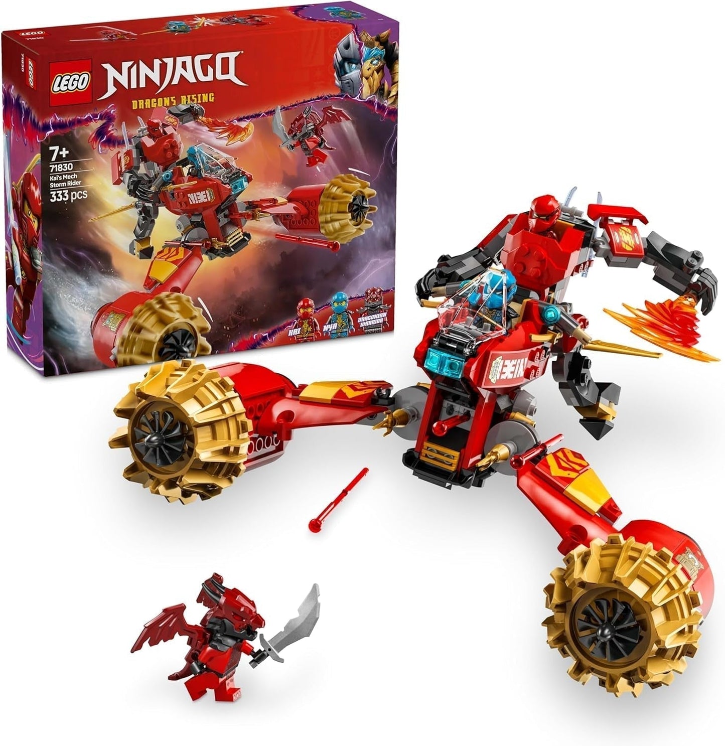 LEGO NINJAGO Robot Jinete de la Tormenta de Kai - Moto voladora de juguete con 3 minifiguras - Robot con cabeza, brazos y piernas móviles - Juguete de construcción - Regalo para niños y niñas a partir de 7 años 71830 Juegos de construcción Besuche den LEGO-Store Default Title