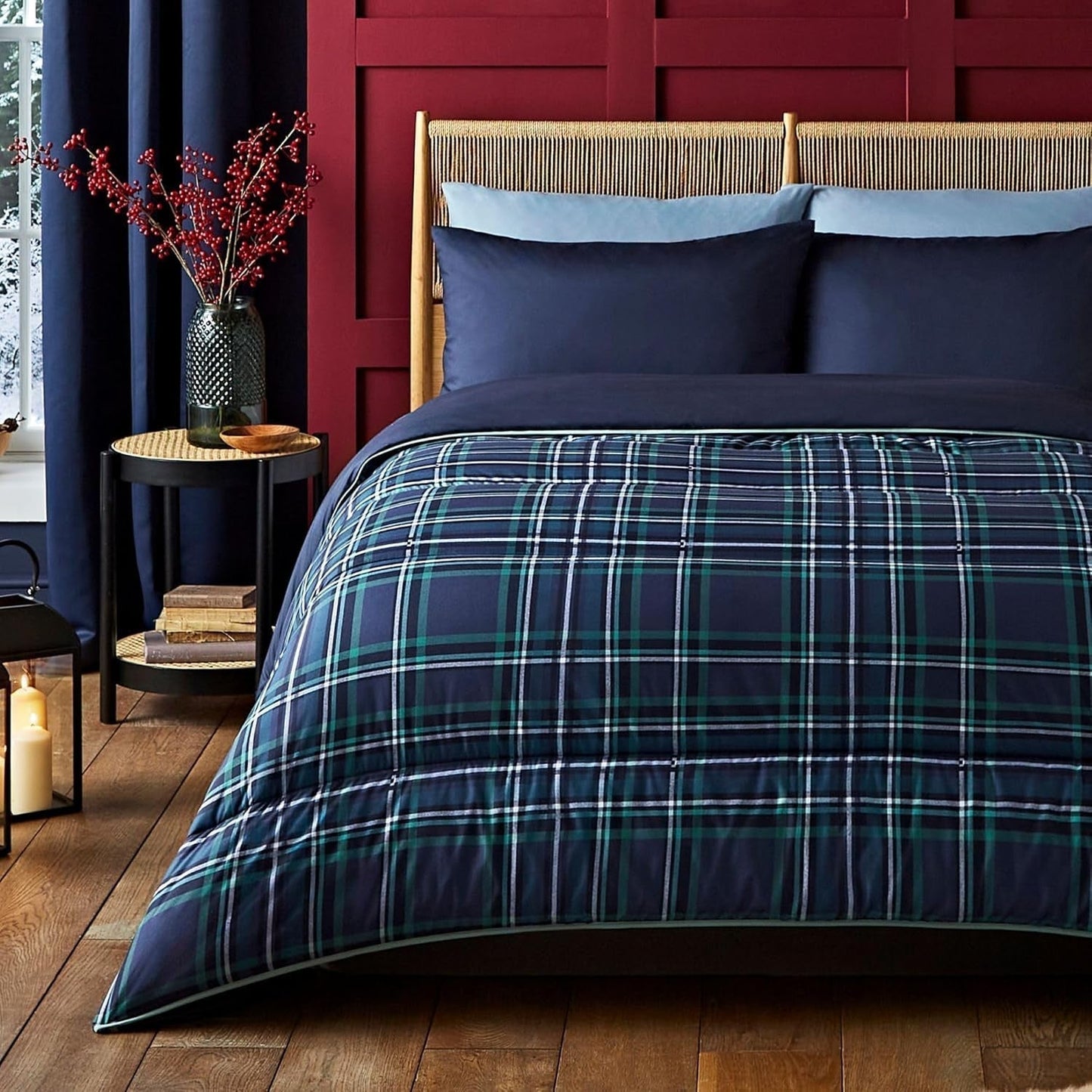 Night Lark Juego de edredón y funda de almohada 10,5 Tog Cama individual Tartán rojo clásico Ropa de cama de lujo Hipoalergénico Lavable a máquina Naty Shop Edredones y edredones de tartán azul marino clásico Cama individual